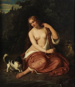 Halfnaakt van een Jong Meisje met Hond